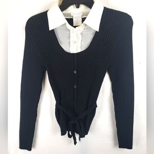 Worthington Black Button Down Sweater with Tie Sz M